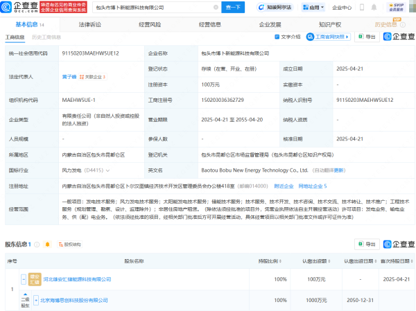 集采优配  海博思创在包头成立新能源科技公司
